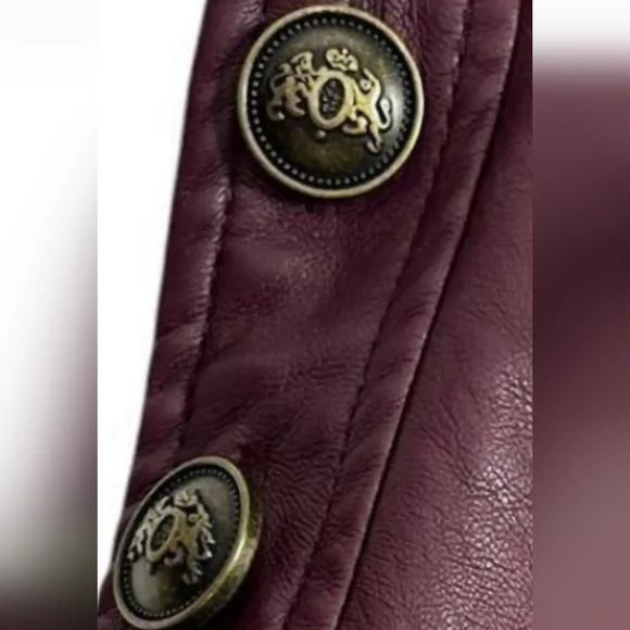 Anthropologie Maeve Faux Leather Pinafore Dress Plum Side Buttons Back Bow Sz XS - Picture 13 of 16